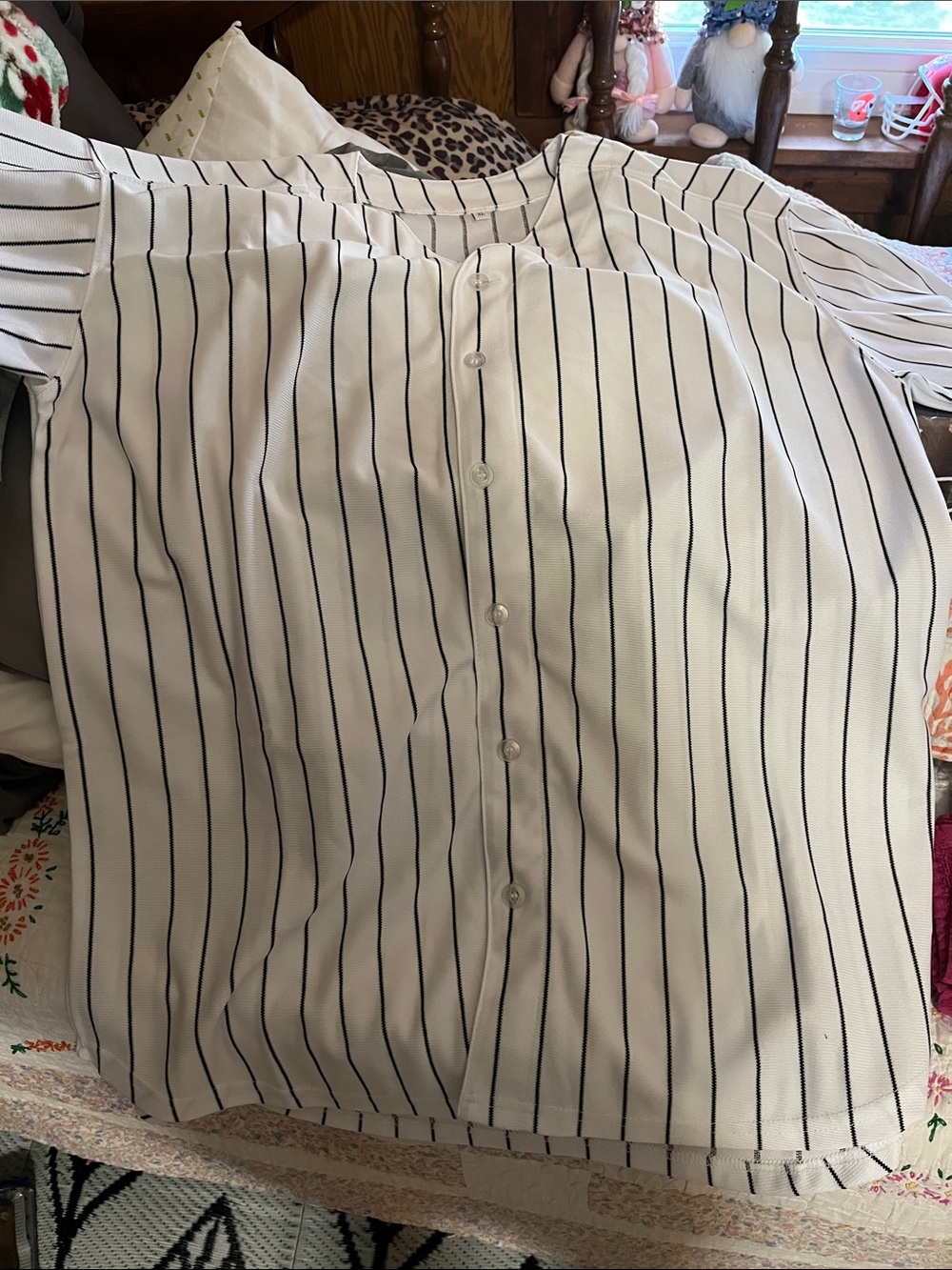 Men's White Button-Up Shirt with Black Pinstripes